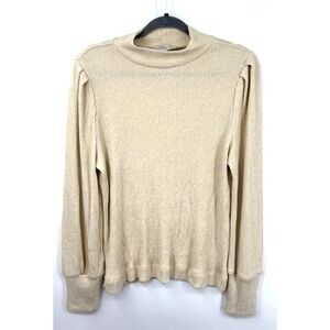 Loft Shimmer‎ Mock Neck Tunic Top Size XL Beige Long Sleeve Ribbed Gold Women's